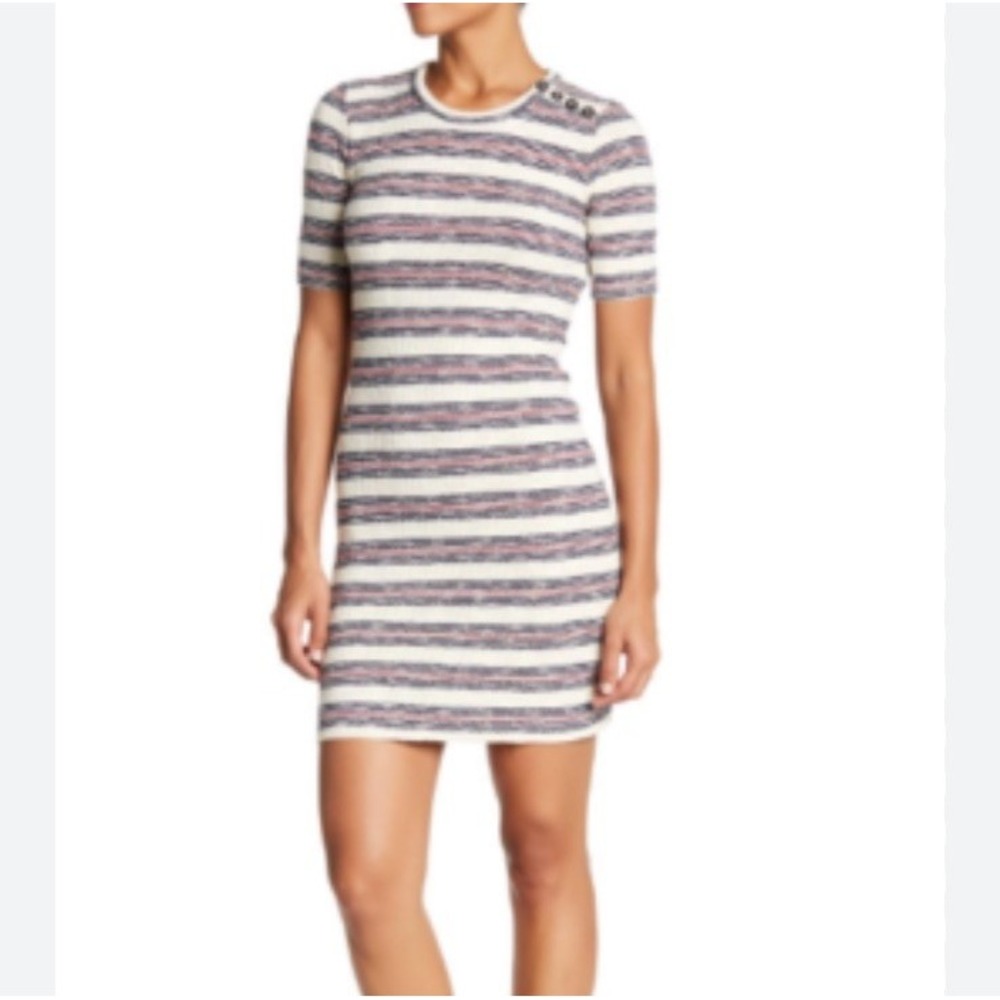 Madewell striped rib knit dress XS cotton blend beige/blue/red Short sleeve